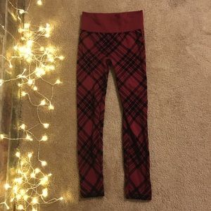 Fleece-lined Red Plaid leggings